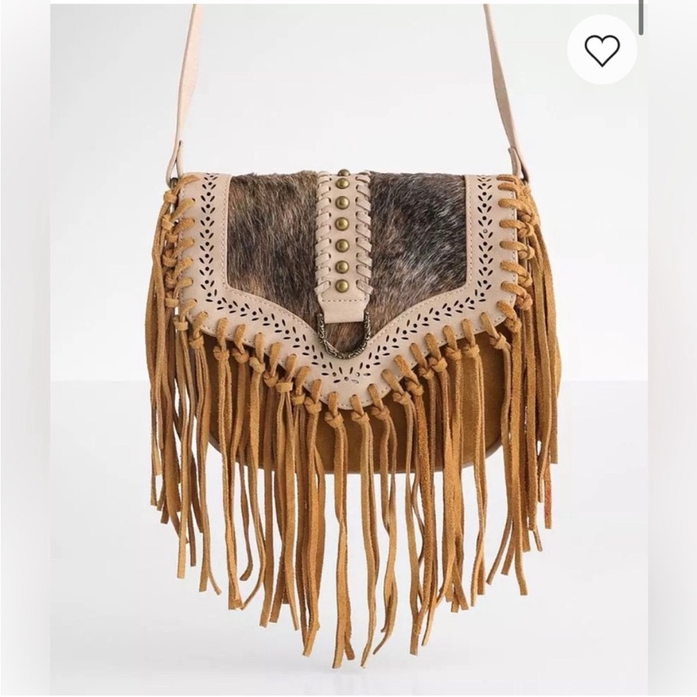 NWT Wrangler Tan and Brown Fringed Crossbody Bag